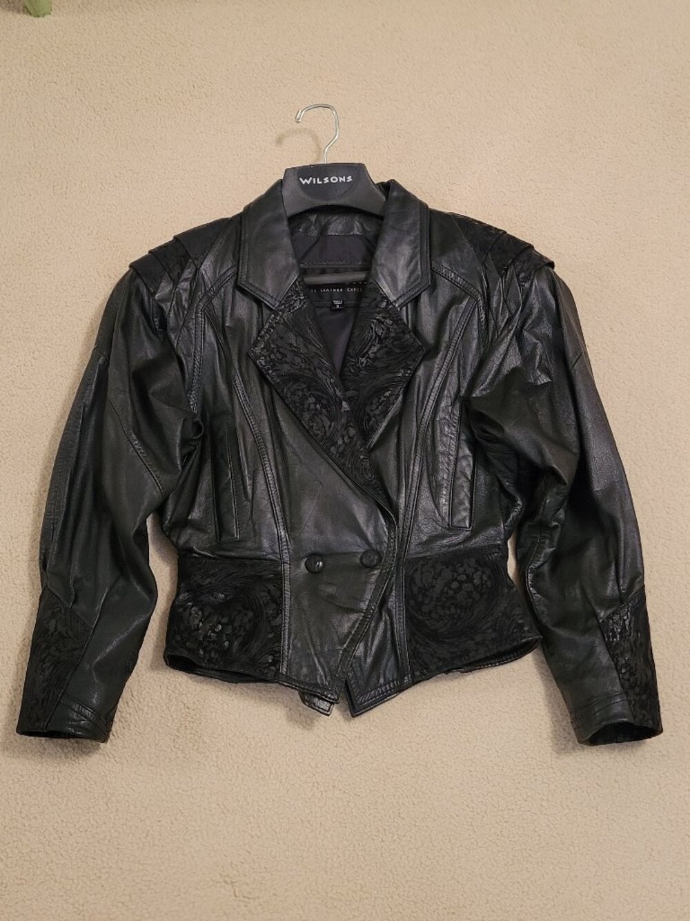 Wilson's Vintage Embossed Black Leather Jacket